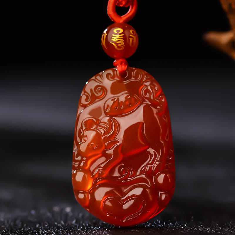 Chinese Zodiac Red Agate Luck Necklace Pendant