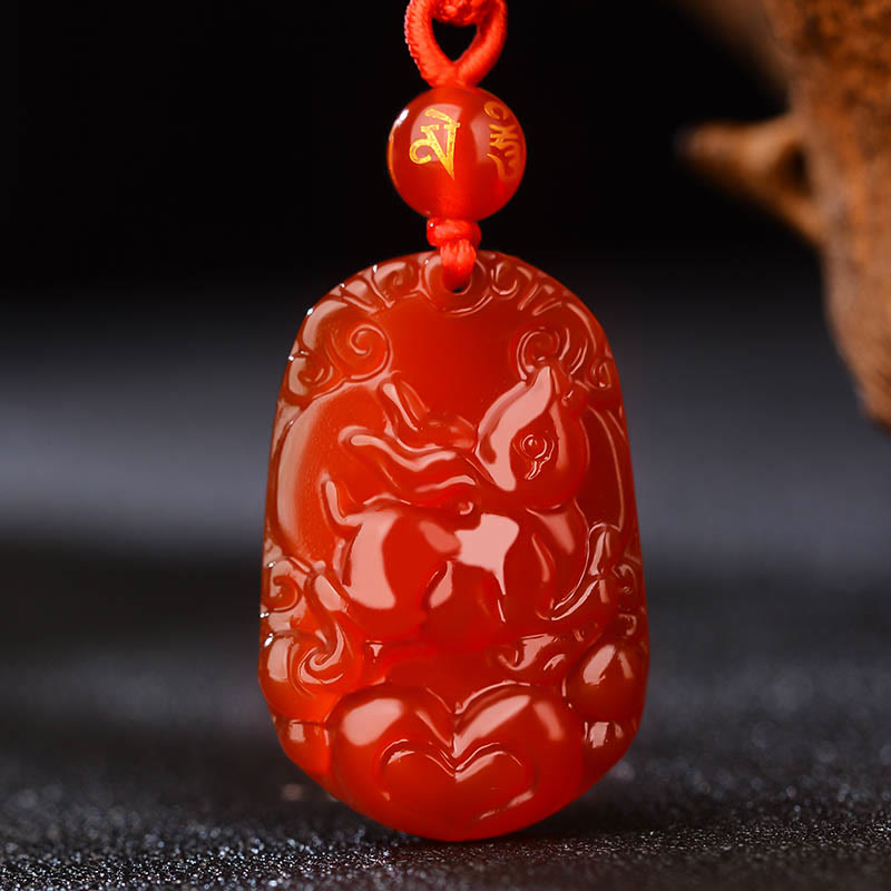 Chinese Zodiac Red Agate Luck Necklace Pendant