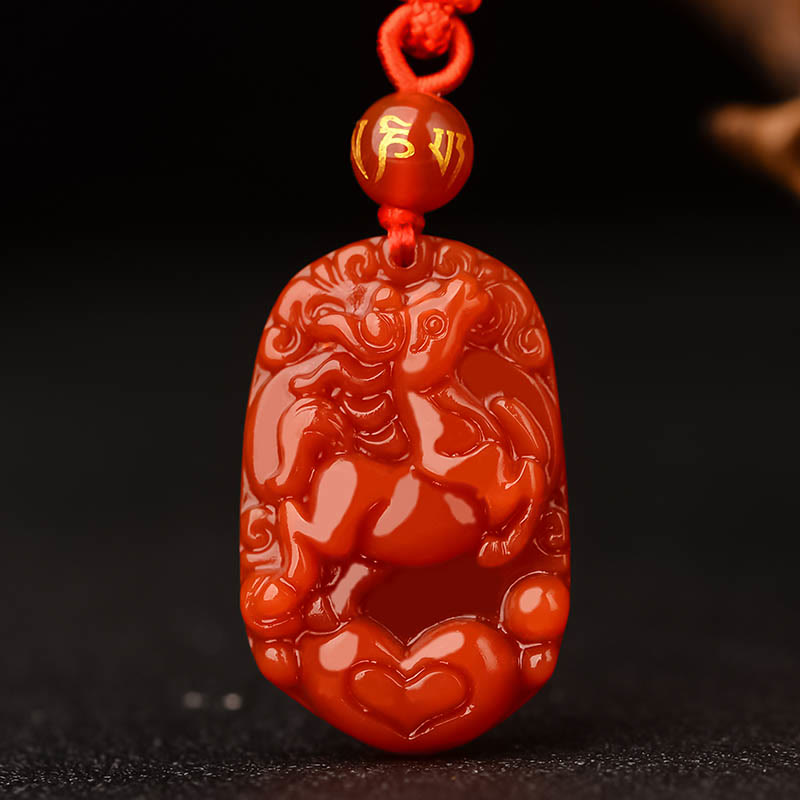 Chinese Zodiac Red Agate Luck Necklace Pendant