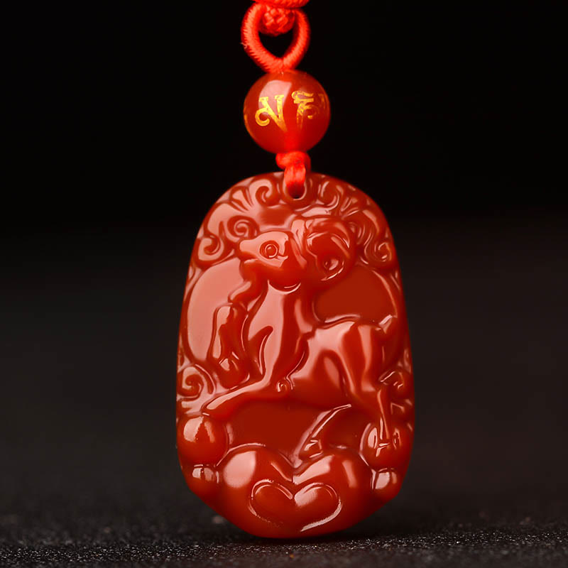 Chinese Zodiac Red Agate Luck Necklace Pendant