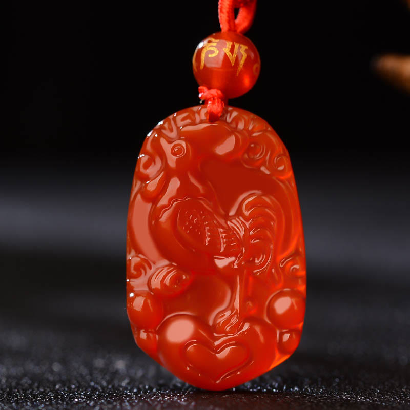 Chinese Zodiac Red Agate Luck Necklace Pendant