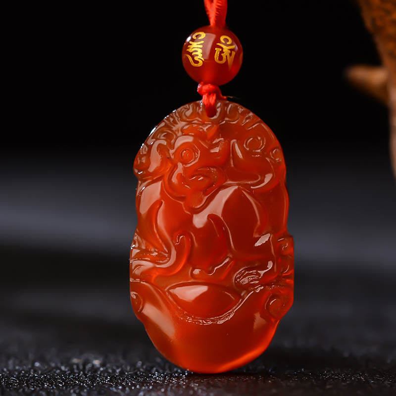 Chinese Zodiac Red Agate Luck Necklace Pendant