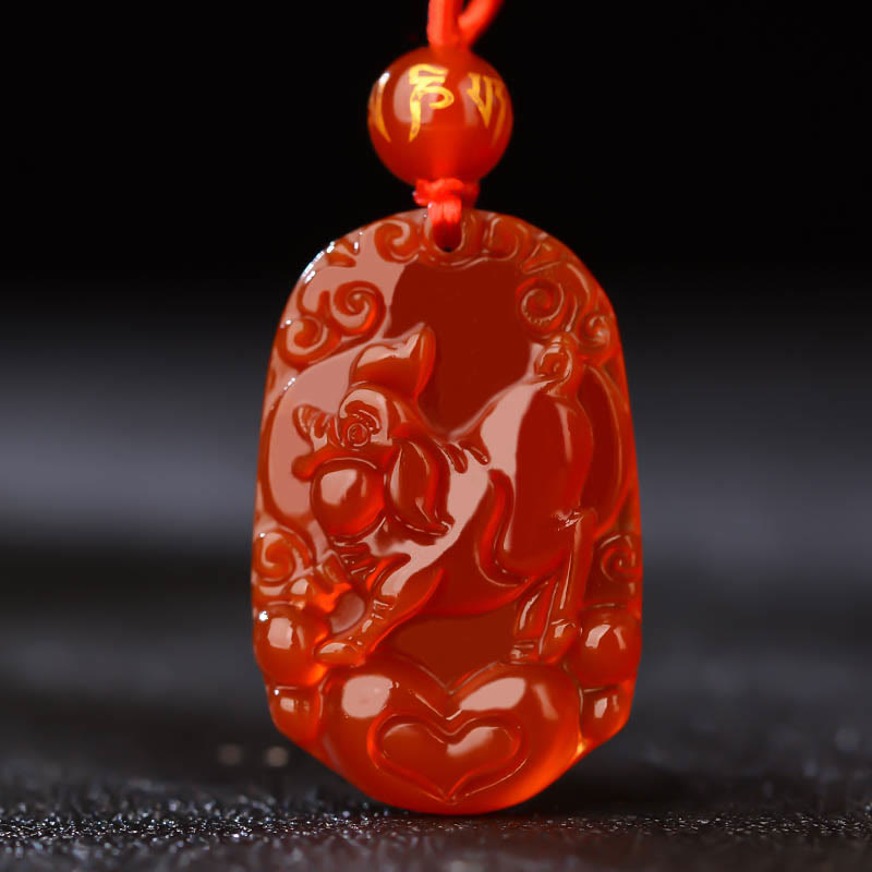 Chinese Zodiac Red Agate Luck Necklace Pendant