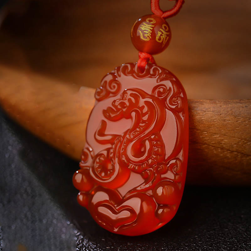 Chinese Zodiac Red Agate Luck Necklace Pendant