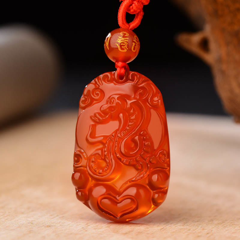 Chinese Zodiac Red Agate Luck Necklace Pendant