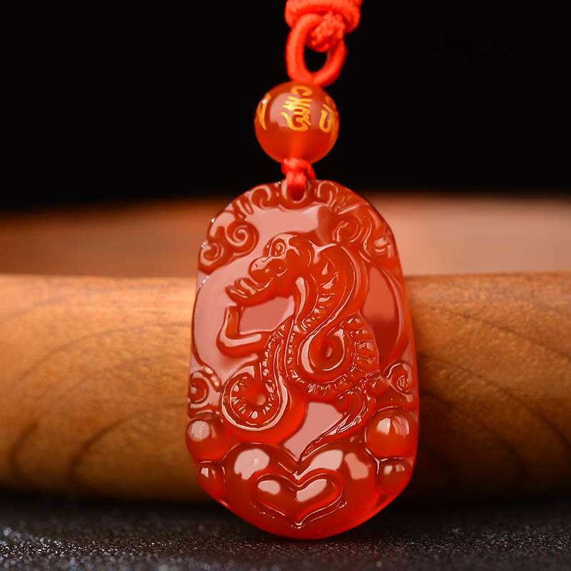 Chinese Zodiac Red Agate Luck Necklace Pendant