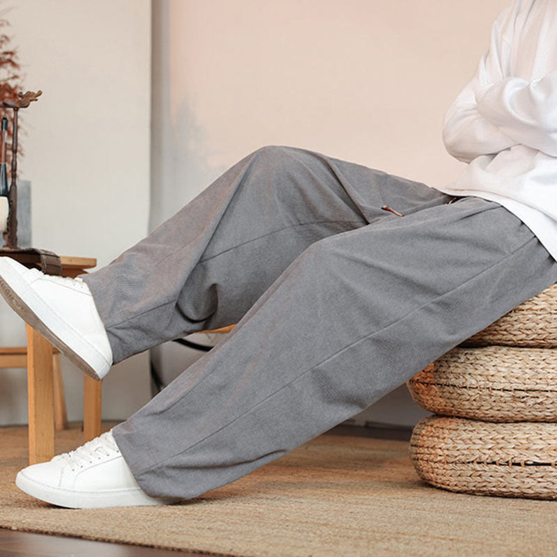 Fall Winter Men's Drawstring Corduroy Solid Pants With Pockets