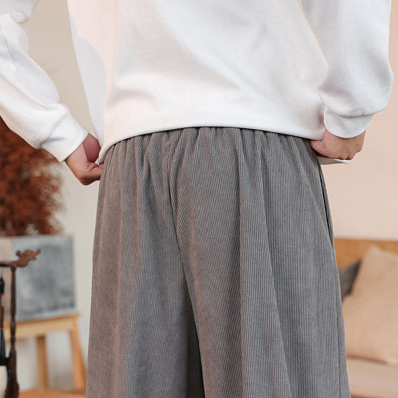Fall Winter Men's Drawstring Corduroy Solid Pants With Pockets
