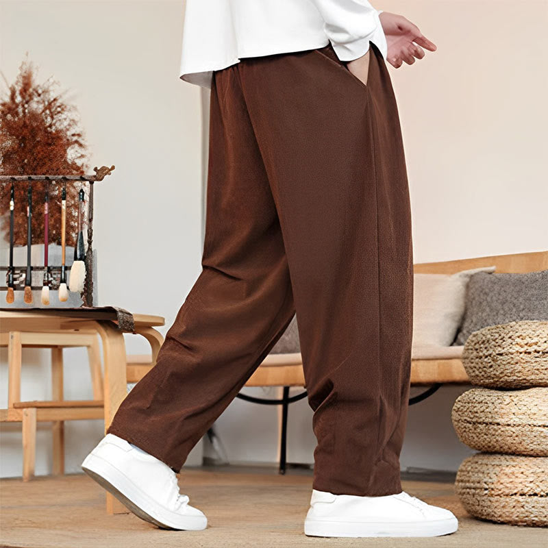 Fall Winter Men's Drawstring Corduroy Solid Pants With Pockets