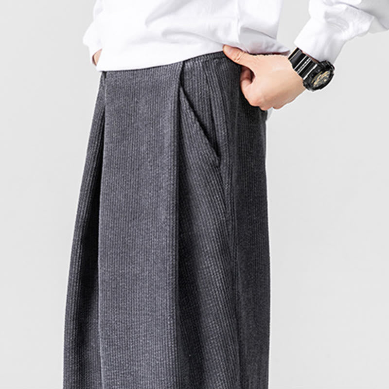 Solid Color Cotton Corduroy Men's Wide Leg Pants With Pockets