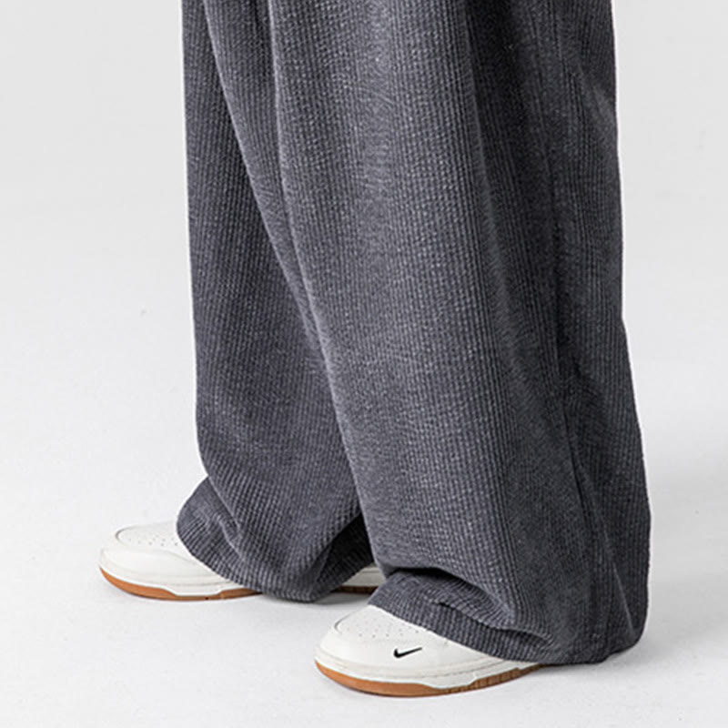 Solid Color Cotton Corduroy Men's Wide Leg Pants With Pockets