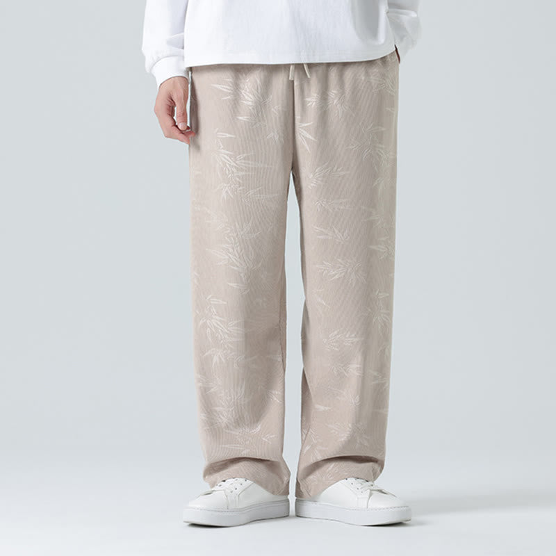Bamboo Pattern Corduroy Men's Wide Leg Pants With Pockets