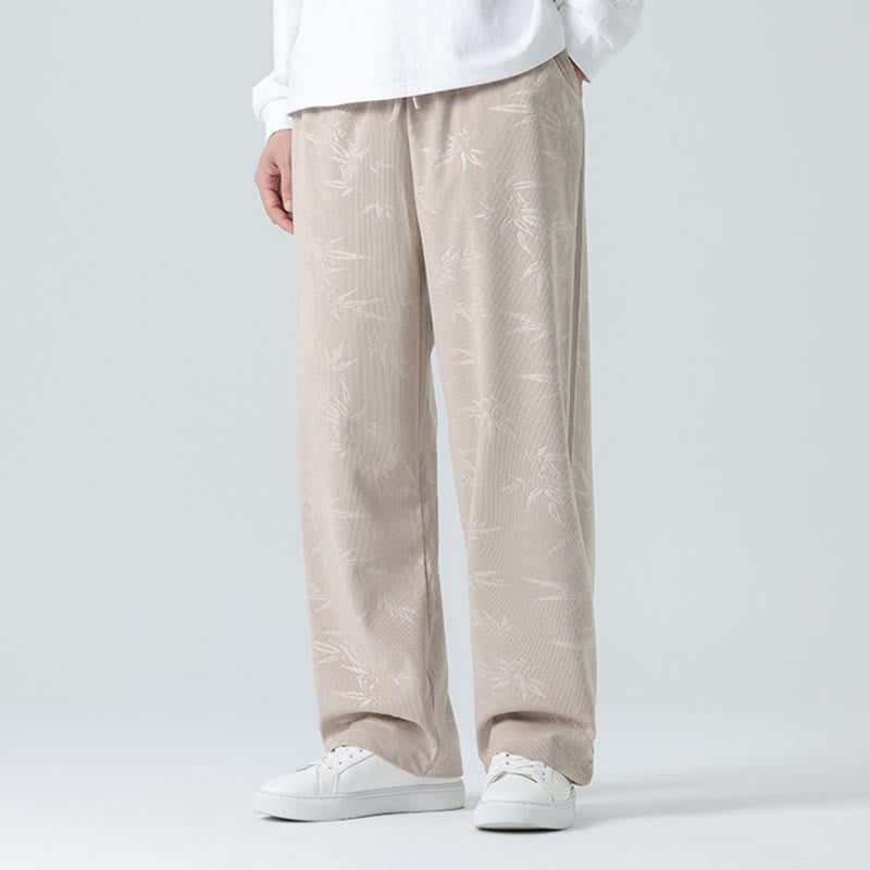 Bamboo Pattern Corduroy Men's Wide Leg Pants With Pockets