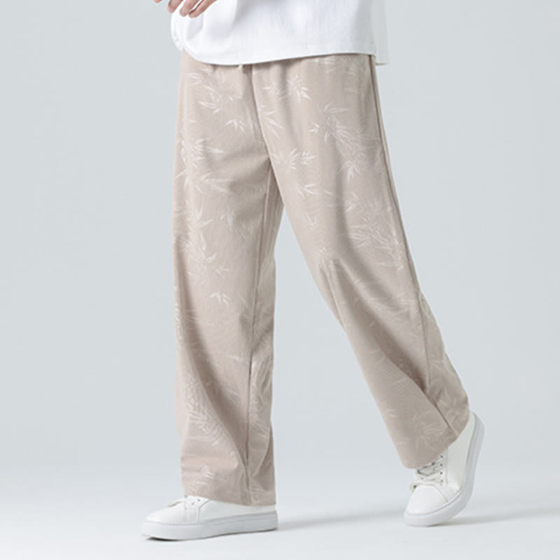 Bamboo Pattern Corduroy Men's Wide Leg Pants With Pockets