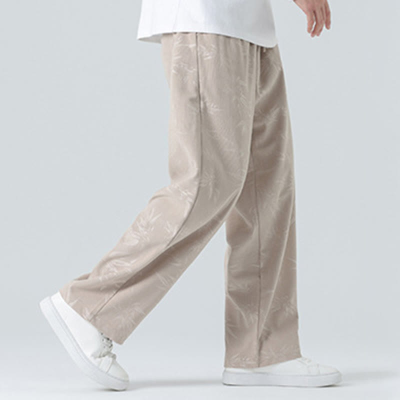 Bamboo Pattern Corduroy Men's Wide Leg Pants With Pockets