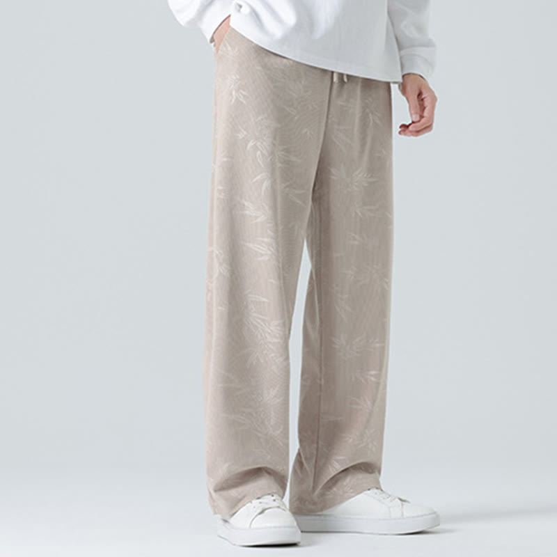 Bamboo Pattern Corduroy Men's Wide Leg Pants With Pockets