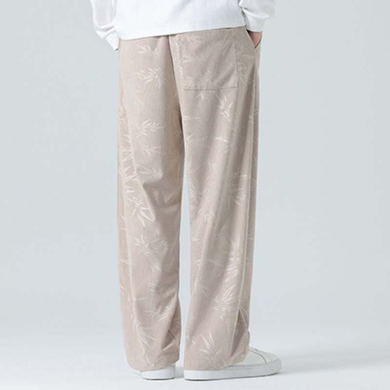 Bamboo Pattern Corduroy Men's Wide Leg Pants With Pockets
