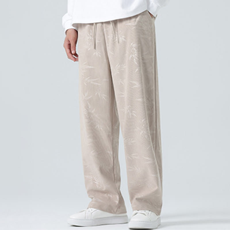 Bamboo Pattern Corduroy Men's Wide Leg Pants With Pockets