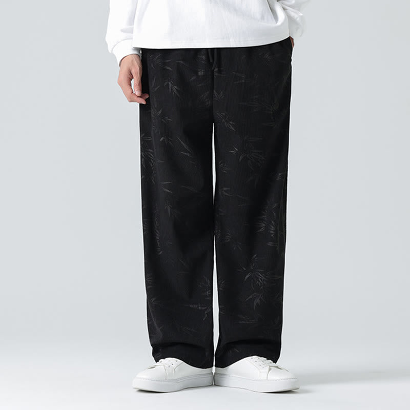 Bamboo Pattern Corduroy Men's Wide Leg Pants With Pockets
