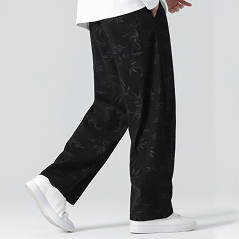 Bamboo Pattern Corduroy Men's Wide Leg Pants With Pockets