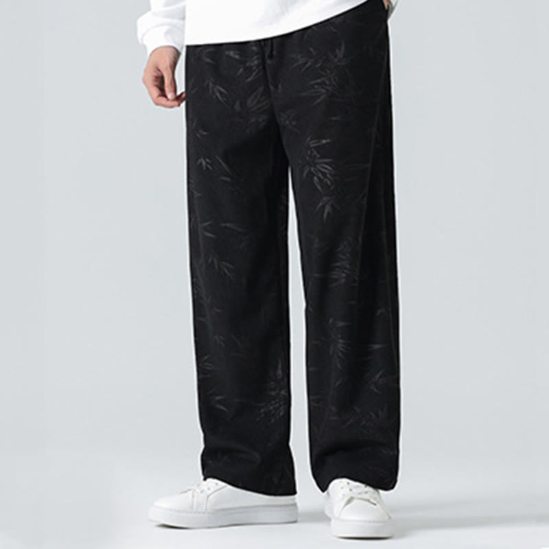 Bamboo Pattern Corduroy Men's Wide Leg Pants With Pockets