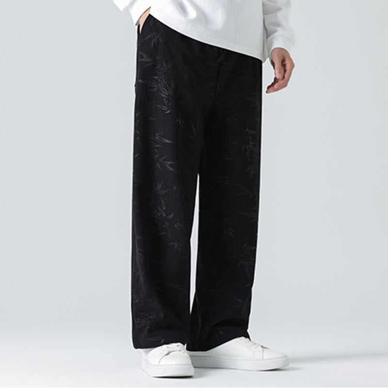 Bamboo Pattern Corduroy Men's Wide Leg Pants With Pockets