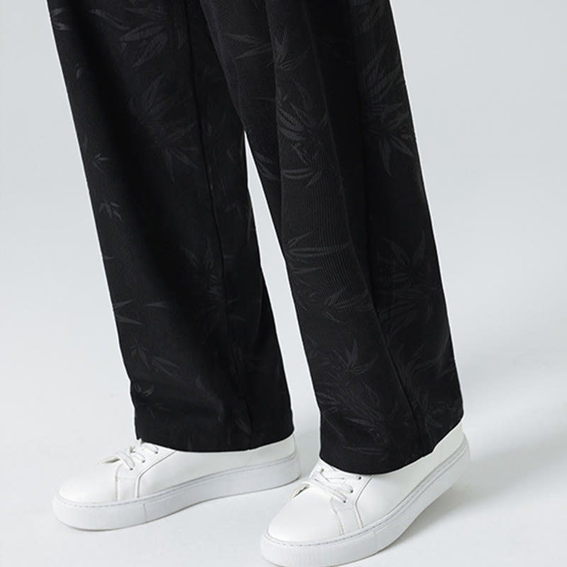 Bamboo Pattern Corduroy Men's Wide Leg Pants With Pockets