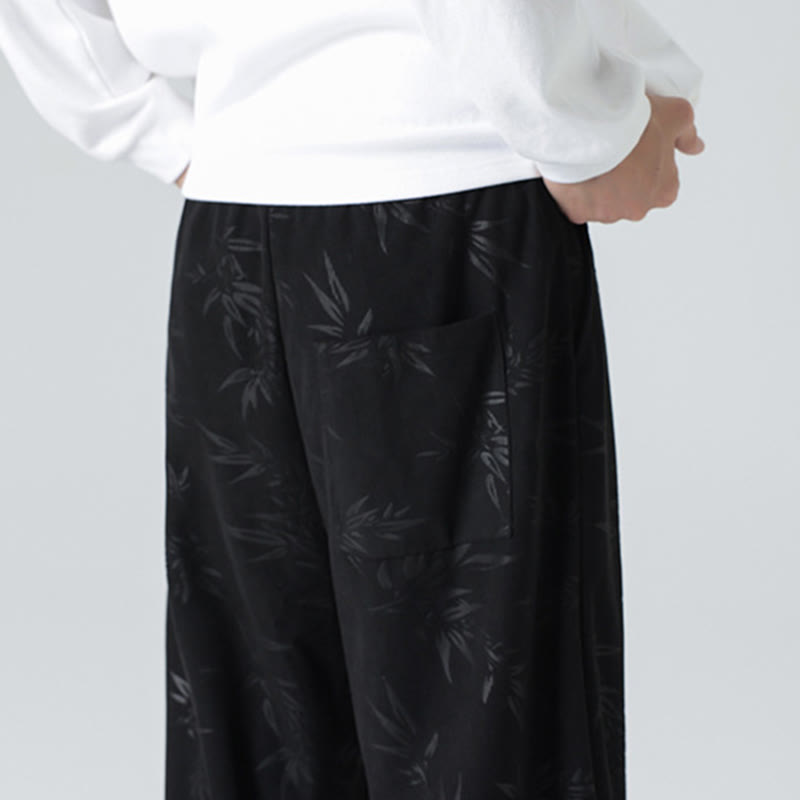 Bamboo Pattern Corduroy Men's Wide Leg Pants With Pockets