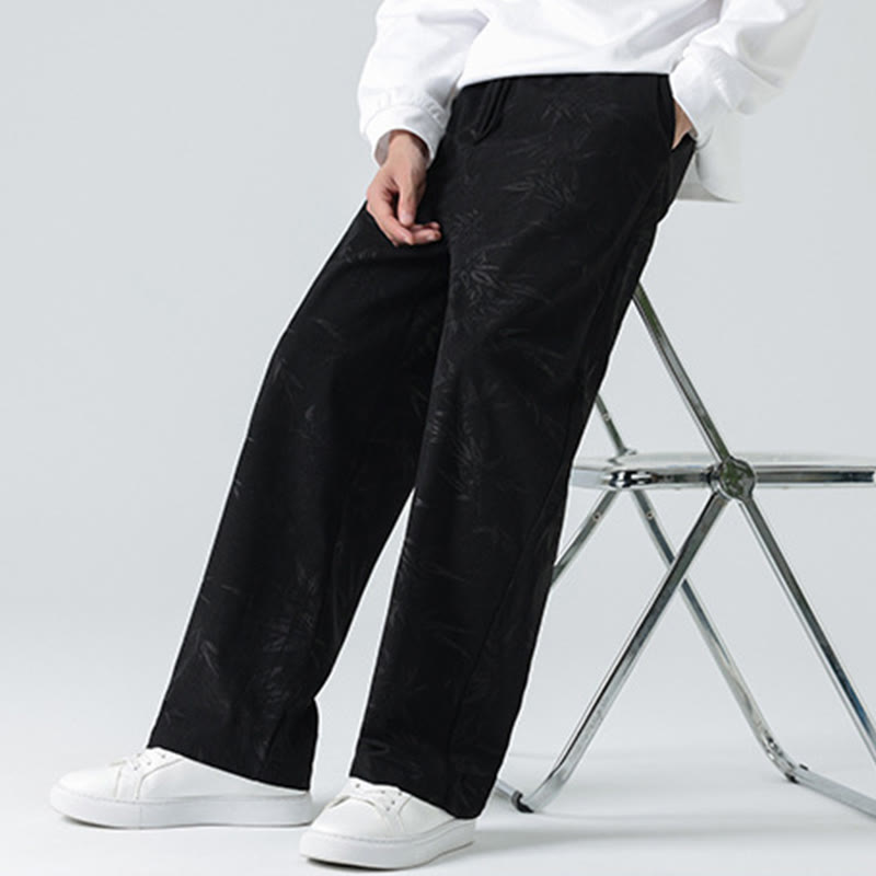 Bamboo Pattern Corduroy Men's Wide Leg Pants With Pockets