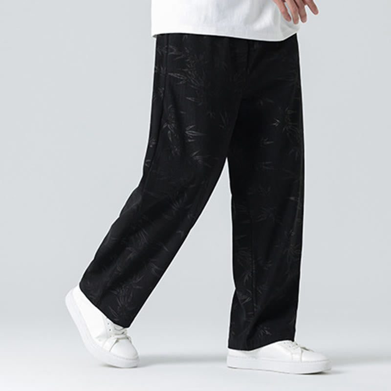 Bamboo Pattern Corduroy Men's Wide Leg Pants With Pockets