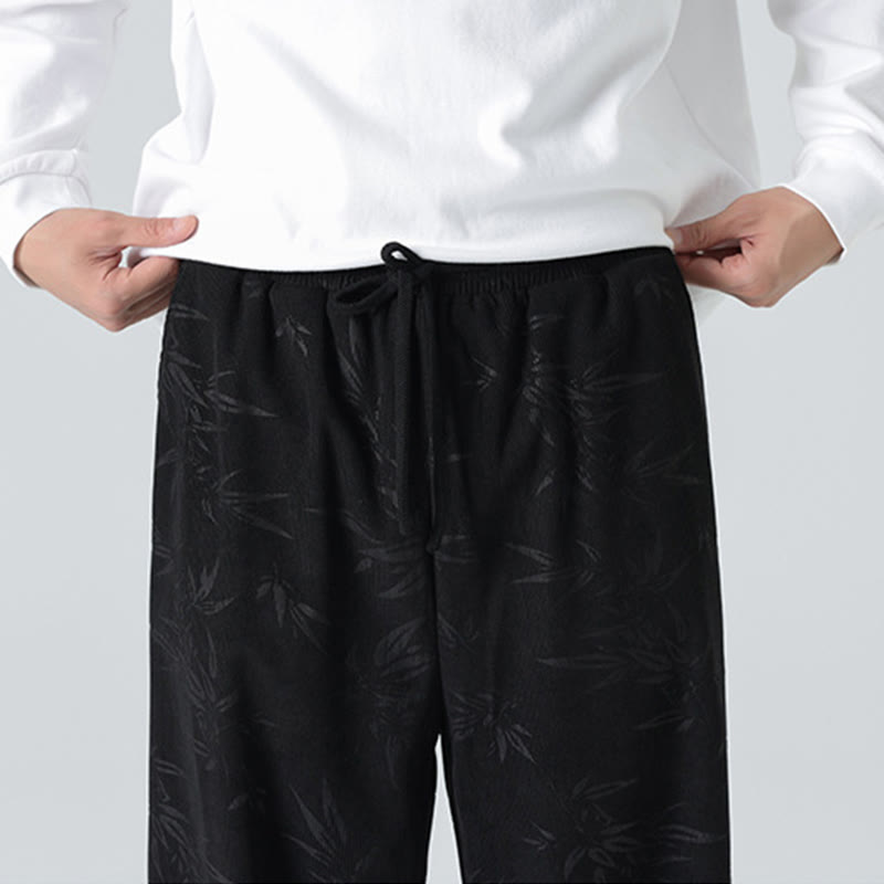 Bamboo Pattern Corduroy Men's Wide Leg Pants With Pockets
