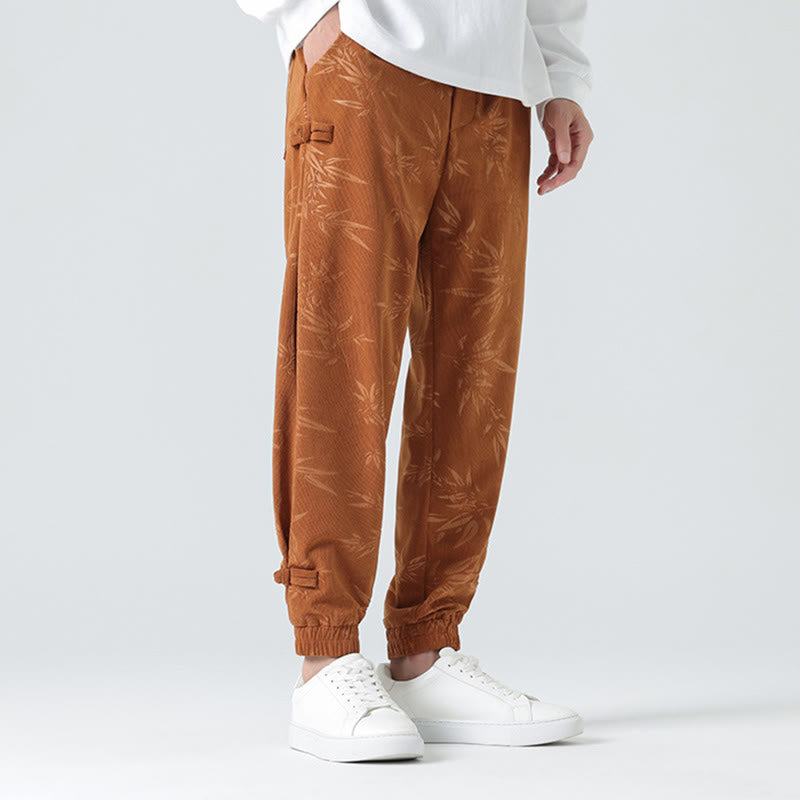 Fall Winter Bamboo Men's Frog-Button Corduroy Pants With Pockets
