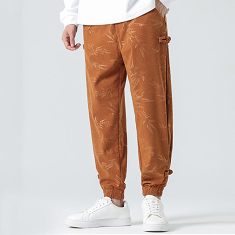 Fall Winter Bamboo Men's Frog-Button Corduroy Pants With Pockets