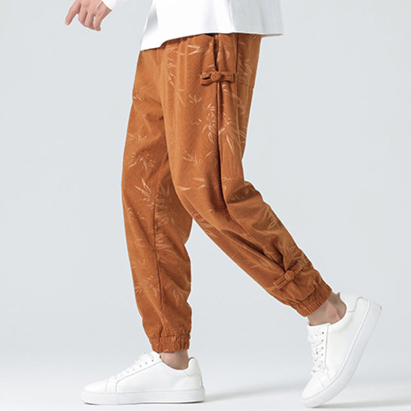 Fall Winter Bamboo Men's Frog-Button Corduroy Pants With Pockets
