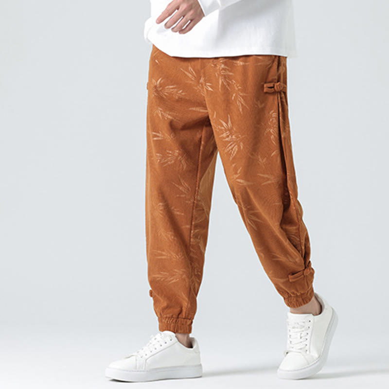 Fall Winter Bamboo Men's Frog-Button Corduroy Pants With Pockets