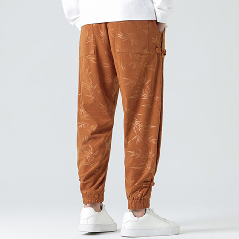Fall Winter Bamboo Men's Frog-Button Corduroy Pants With Pockets