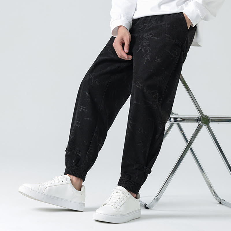 Fall Winter Bamboo Men's Frog-Button Corduroy Pants With Pockets