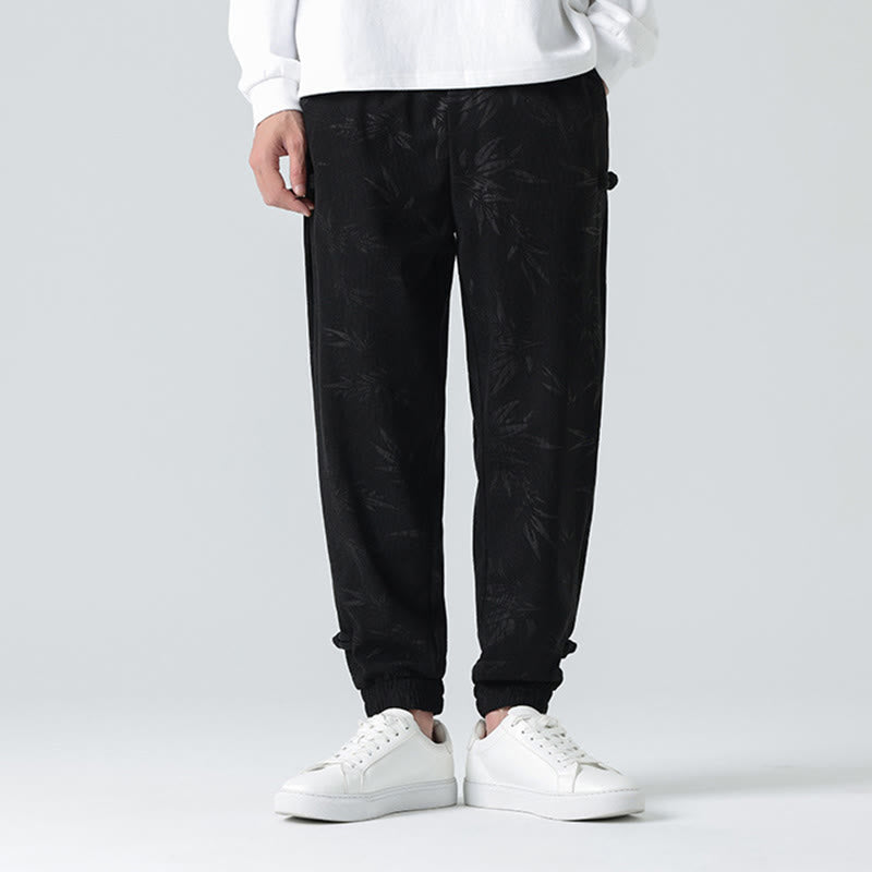 Fall Winter Bamboo Men's Frog-Button Corduroy Pants With Pockets