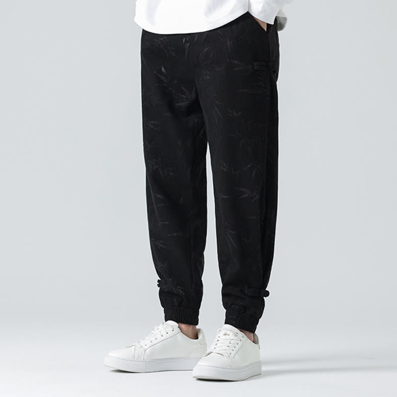 Fall Winter Bamboo Men's Frog-Button Corduroy Pants With Pockets
