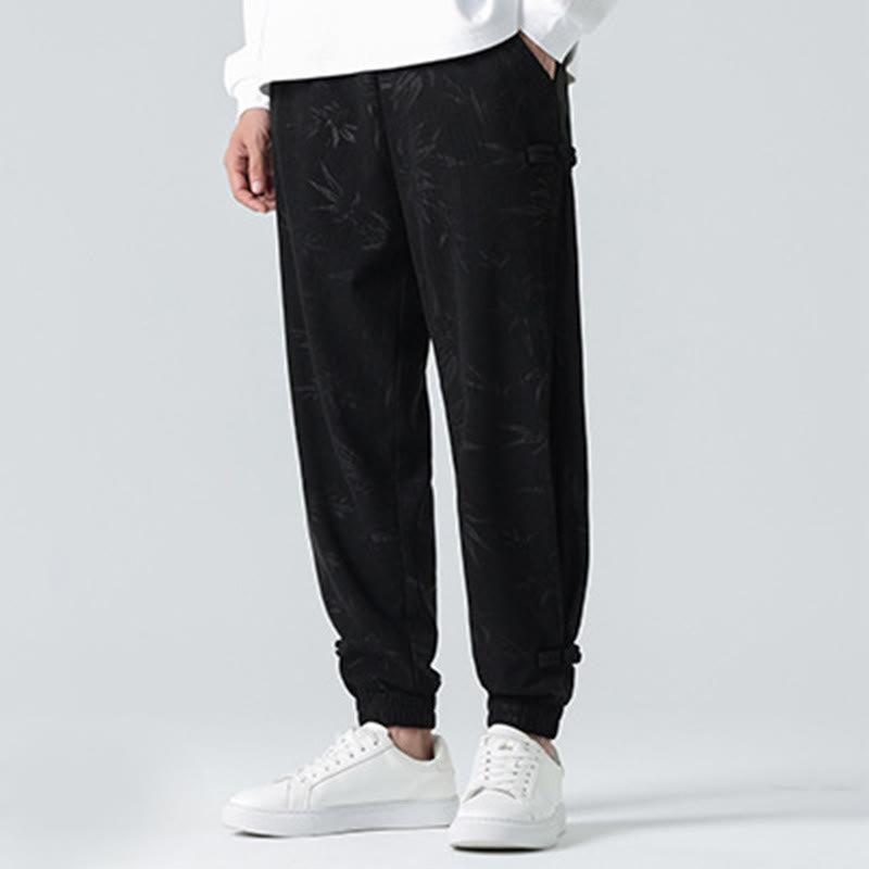 Fall Winter Bamboo Men's Frog-Button Corduroy Pants With Pockets