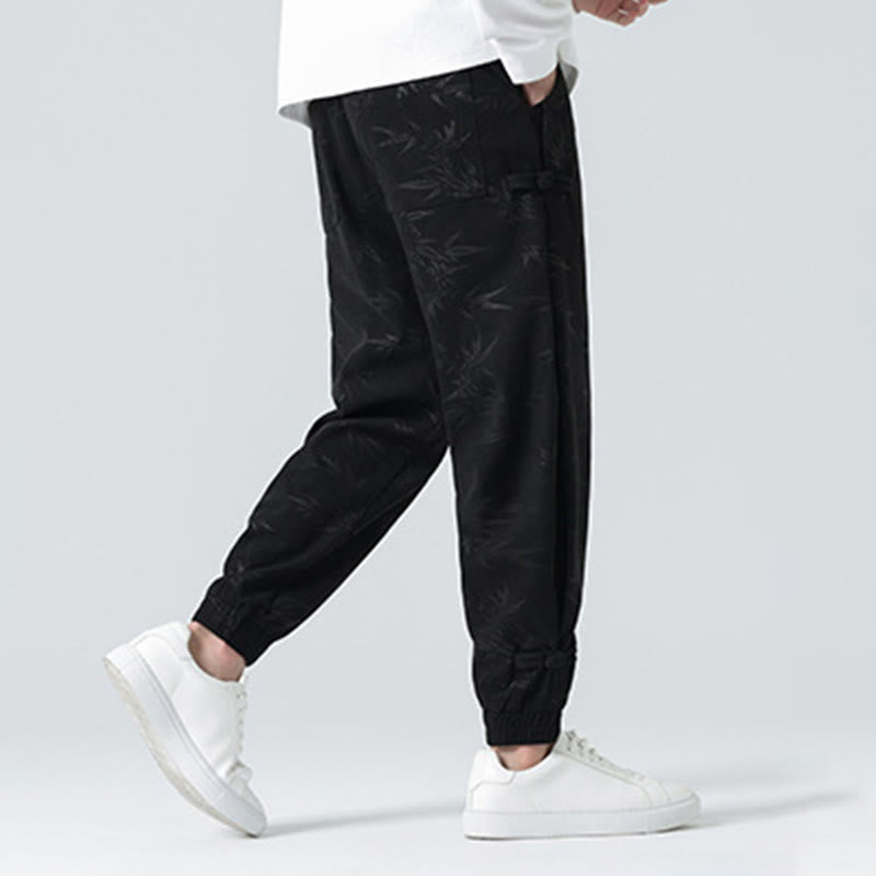 Fall Winter Bamboo Men's Frog-Button Corduroy Pants With Pockets