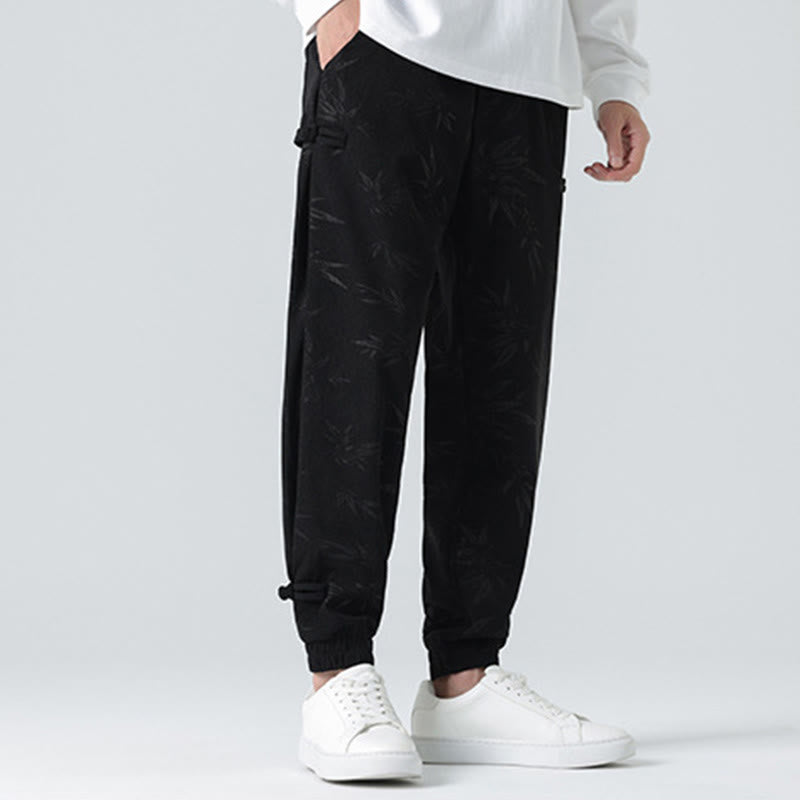Fall Winter Bamboo Men's Frog-Button Corduroy Pants With Pockets