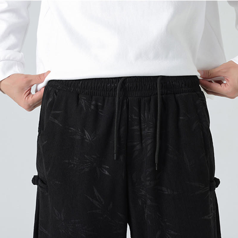 Fall Winter Bamboo Men's Frog-Button Corduroy Pants With Pockets