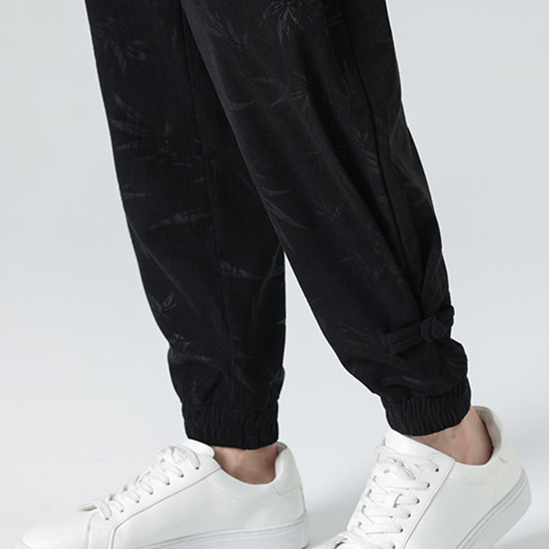 Fall Winter Bamboo Men's Frog-Button Corduroy Pants With Pockets