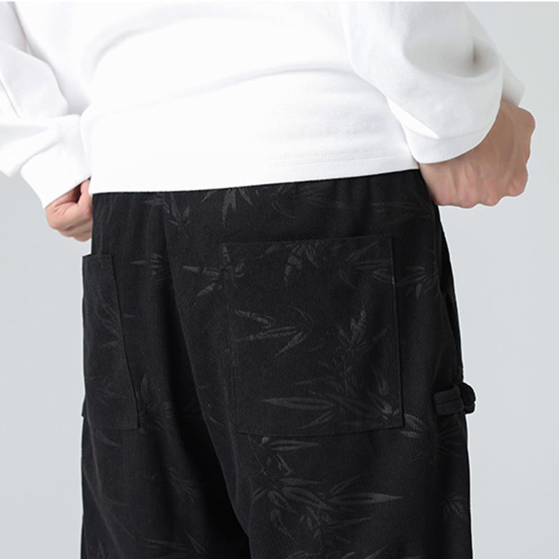 Fall Winter Bamboo Men's Frog-Button Corduroy Pants With Pockets