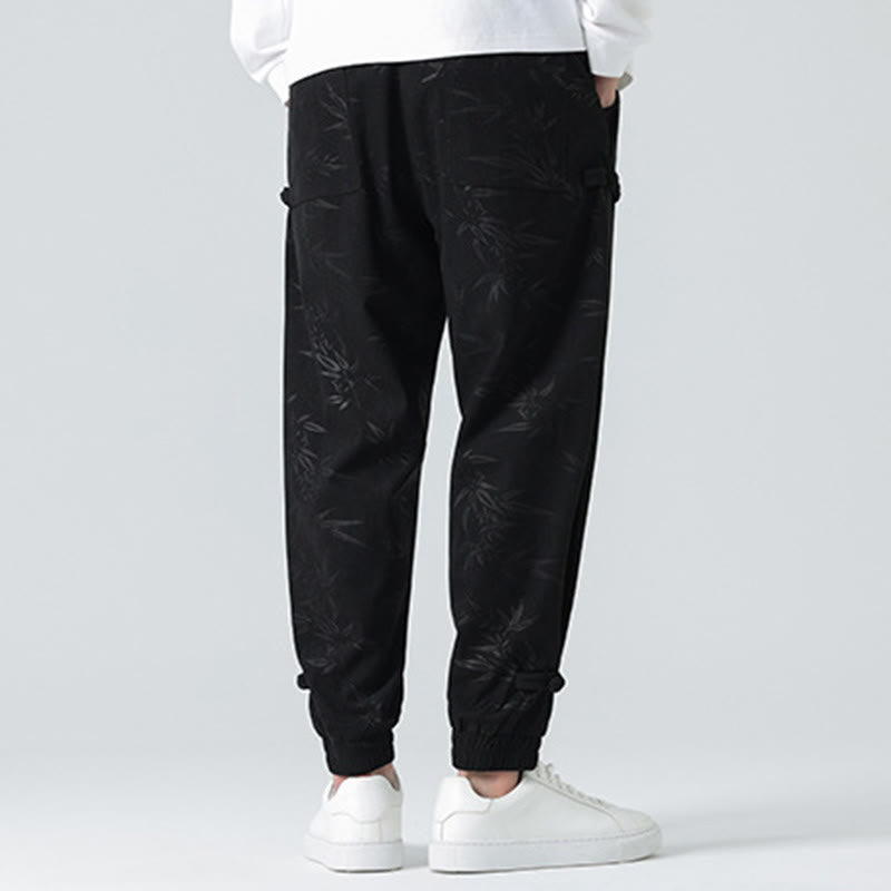 Fall Winter Bamboo Men's Frog-Button Corduroy Pants With Pockets