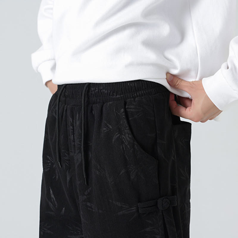 Fall Winter Bamboo Men's Frog-Button Corduroy Pants With Pockets