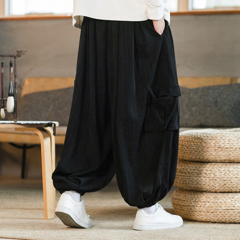 Fall Winter Men's Drawstring Chenille Corduroy Cargo Pants With Pockets