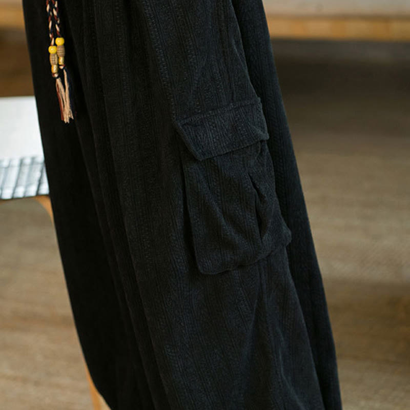 Fall Winter Men's Drawstring Chenille Corduroy Cargo Pants With Pockets