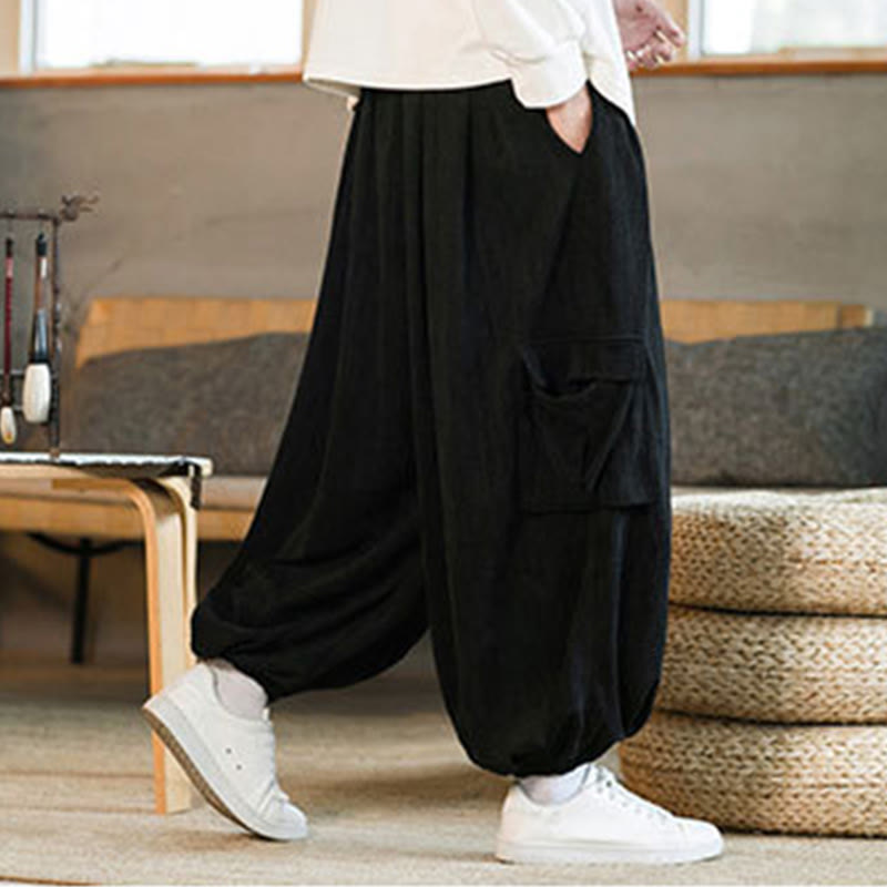 Fall Winter Men's Drawstring Chenille Corduroy Cargo Pants With Pockets